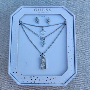 GUESS 3 Layer Charm Necklace & Earrings Set